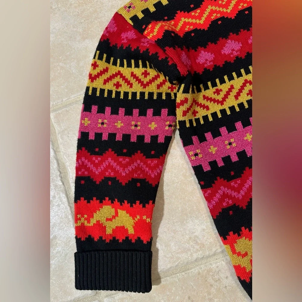 kate spade sweater S elephants hearts bright colors long sleeve wool blend 90’s